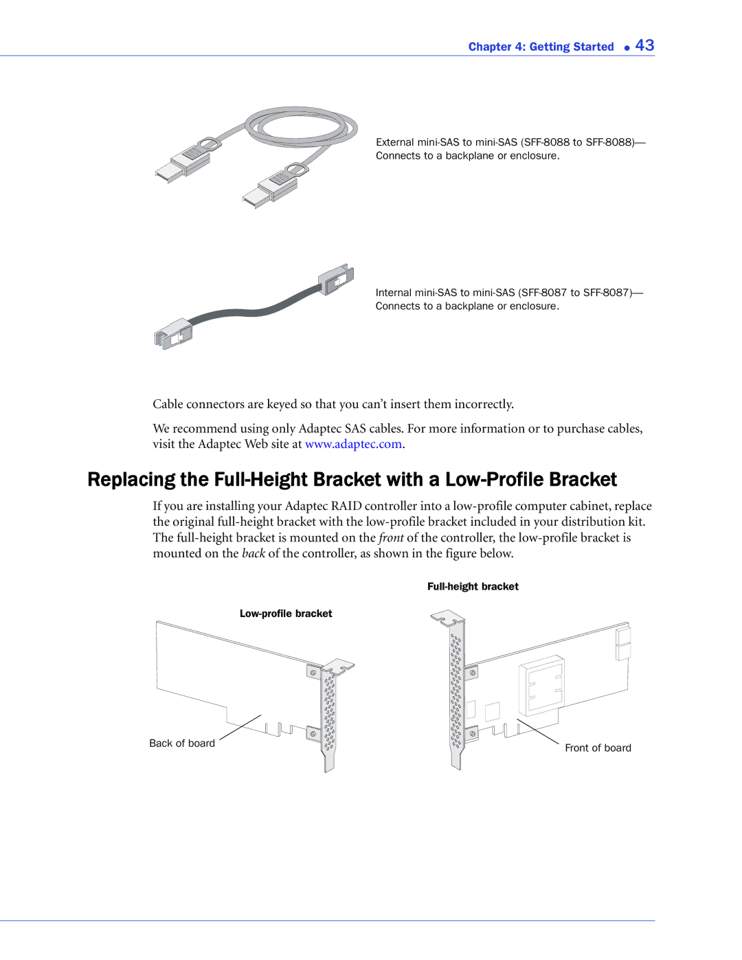 Adaptec 2268300R manual Replacing the Full-Height Bracket with a Low-Profile Bracket 