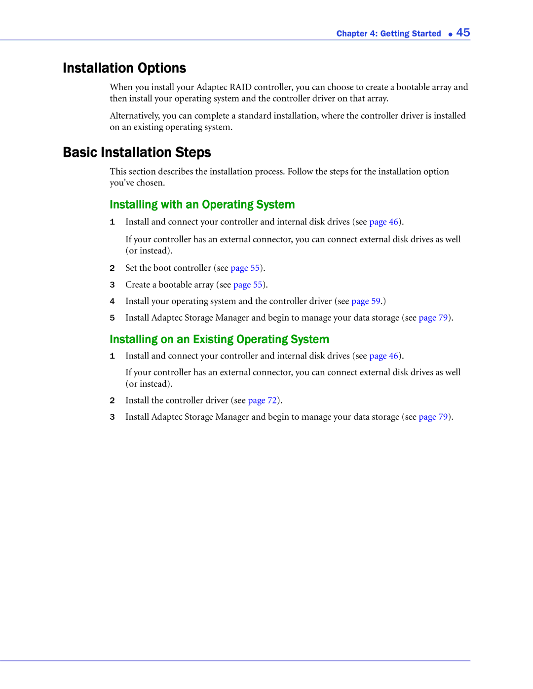 Adaptec 2268300R manual Installation Options, Basic Installation Steps, Installing with an Operating System 