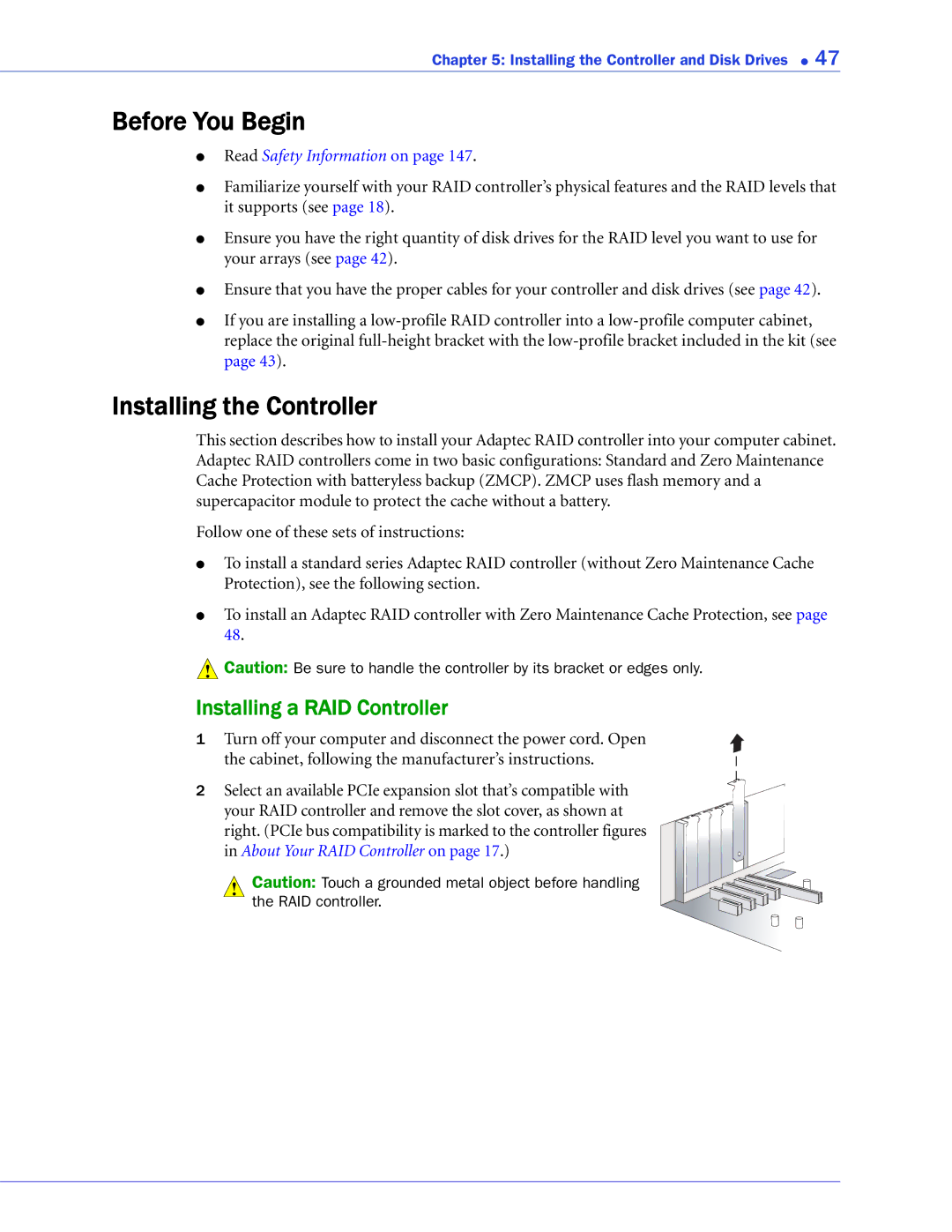 Adaptec 2268300R manual Before You Begin, Installing the Controller, Installing a RAID Controller 