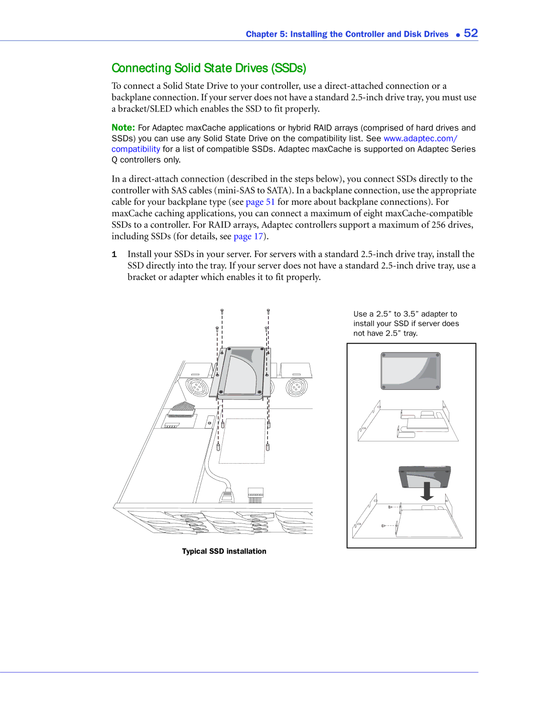 Adaptec 2268300R manual Connecting Solid State Drives SSDs 