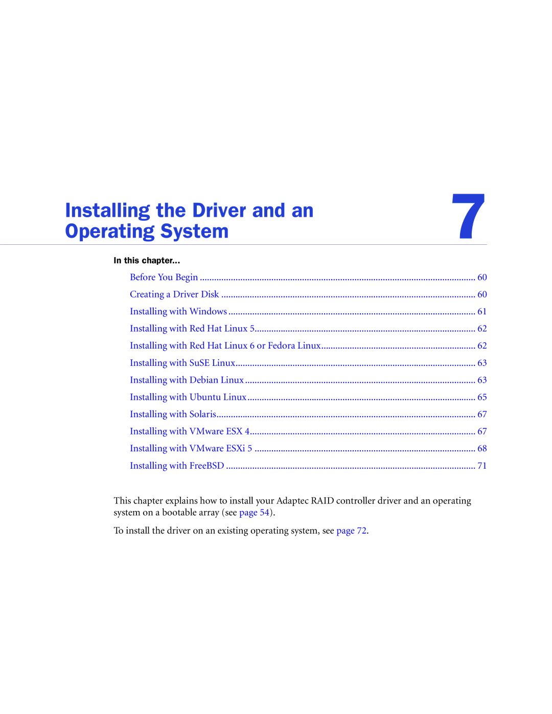 Adaptec 2268300R manual Installing the Driver and an Operating System 