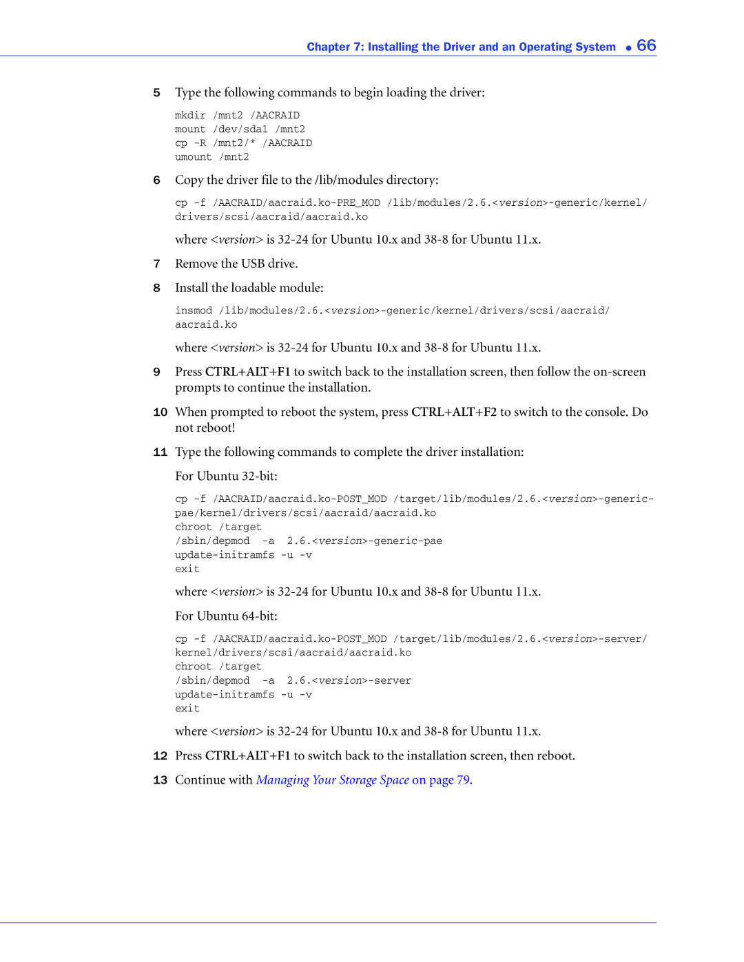 Adaptec 2268300R manual Copy the driver file to the /lib/modules directory 