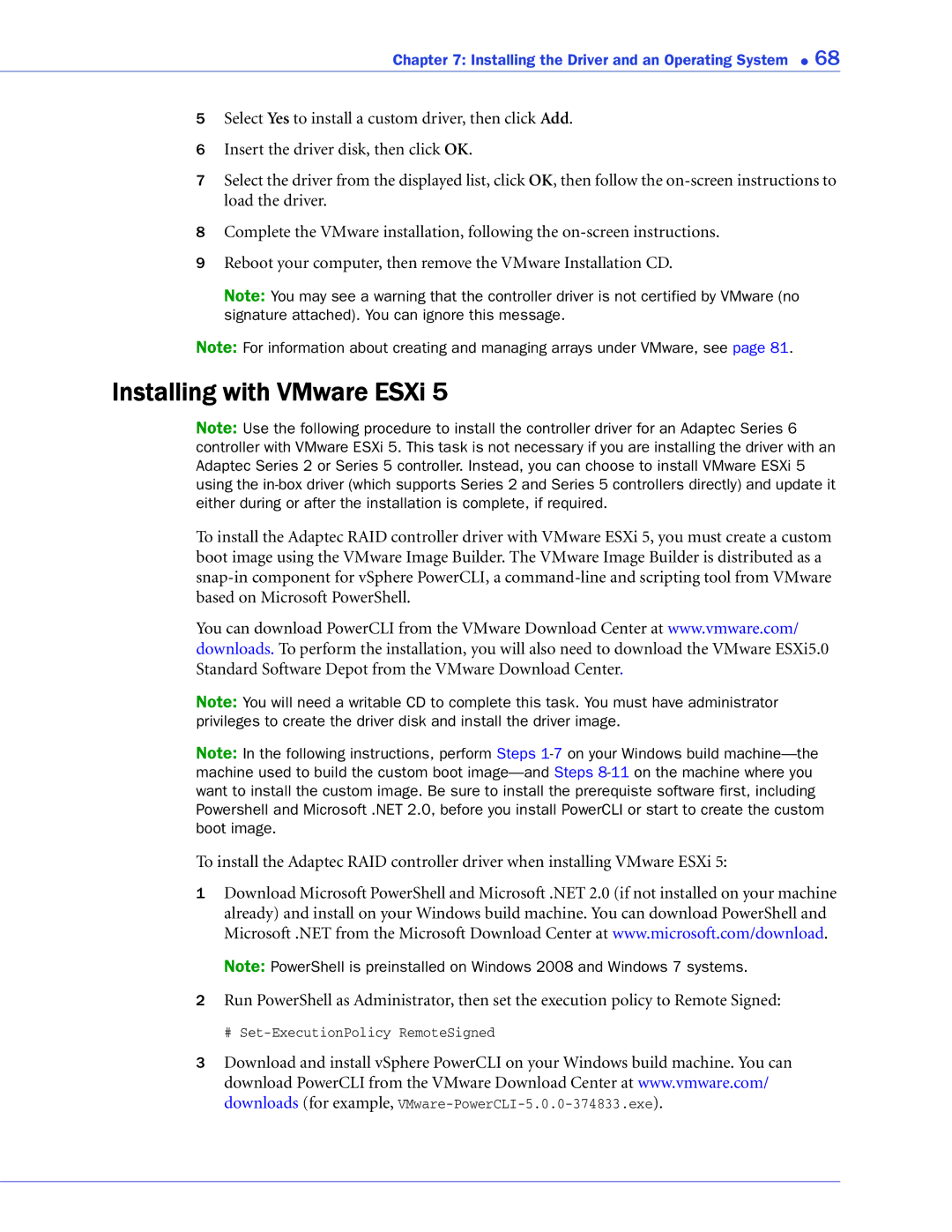 Adaptec 2268300R manual Installing with VMware ESXi 