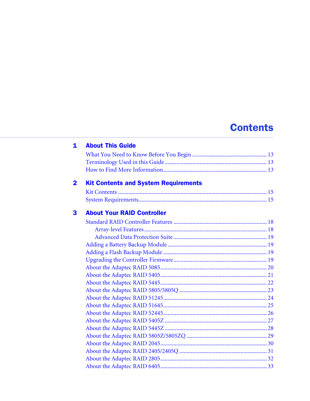 Adaptec 2268300R manual Contents 