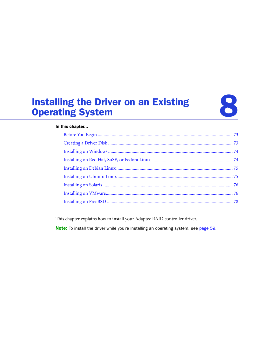 Adaptec 2268300R manual Installing the Driver on an Existing Operating System 