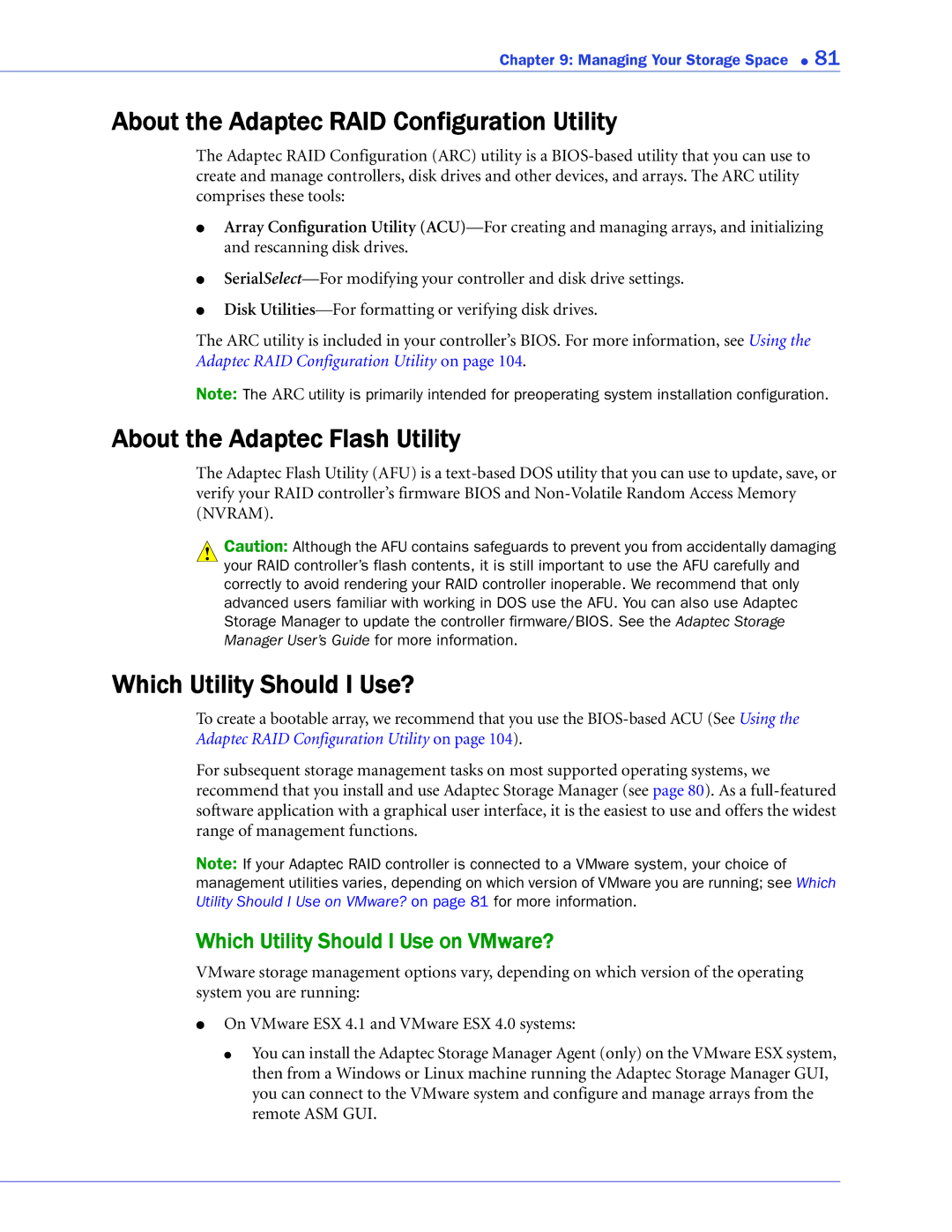 Adaptec 2268300R manual About the Adaptec RAID Configuration Utility, About the Adaptec Flash Utility 