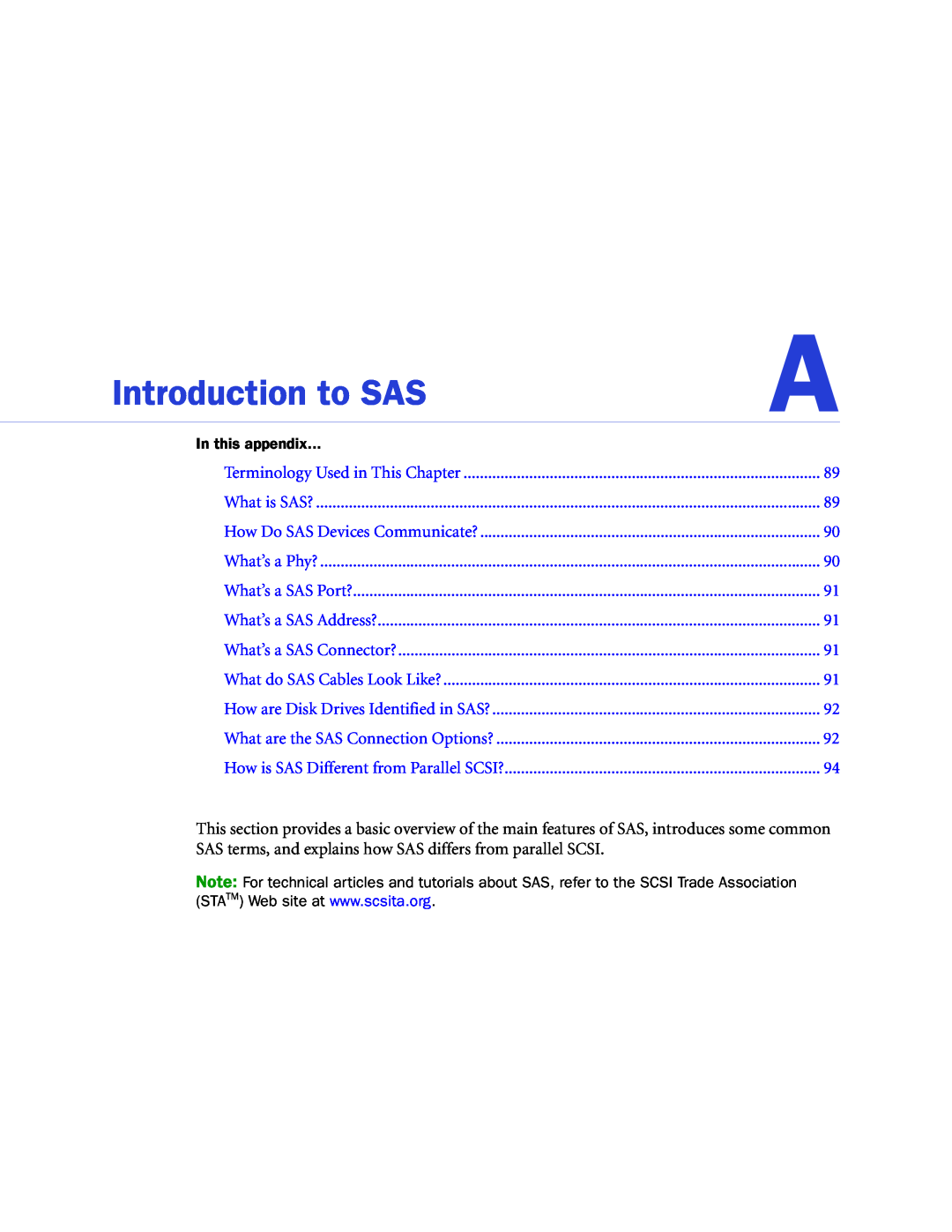 Adaptec 2268300R manual Introduction to SAS, In this appendix 