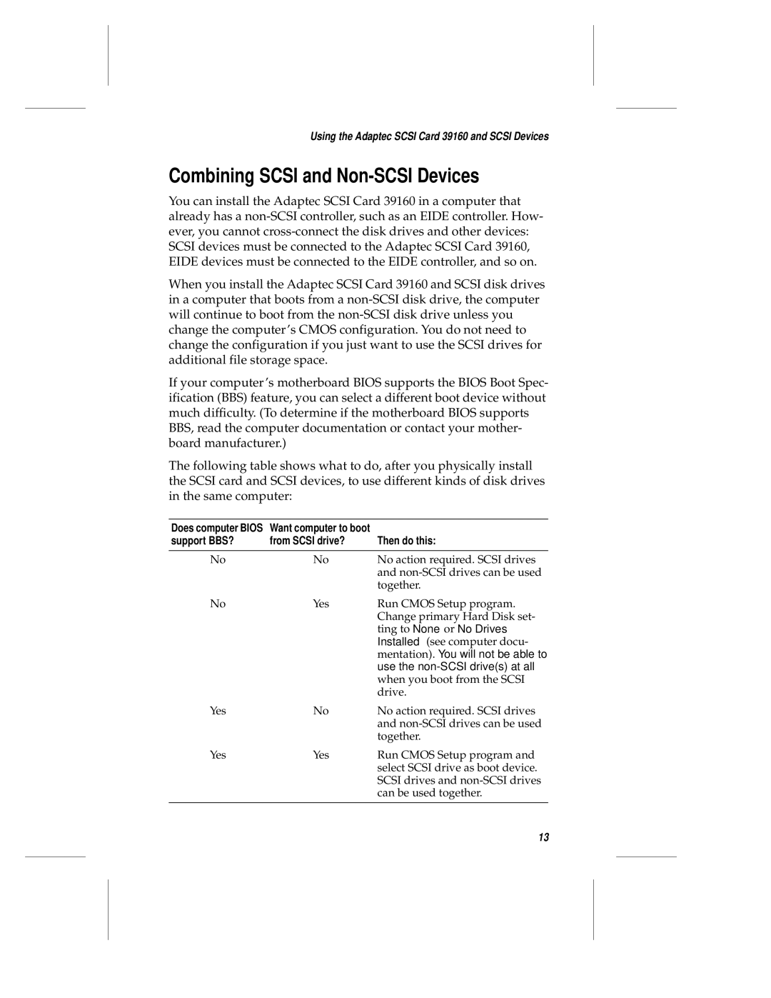 Adaptec 39106 manual Combining Scsi and Non-SCSI Devices, Support BBS? From Scsi drive? Then do this 