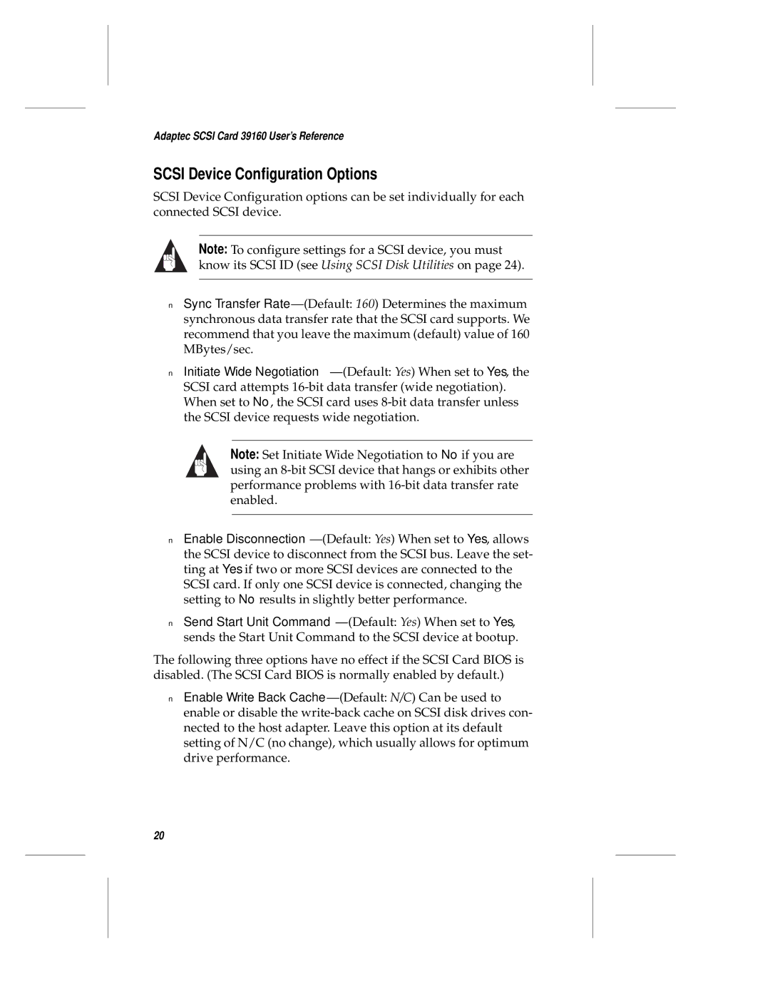 Adaptec 39106 manual Scsi Device Configuration Options 