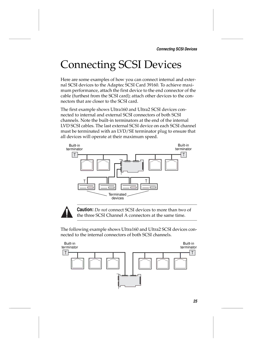 Adaptec 39106 manual Connecting Scsi Devices 