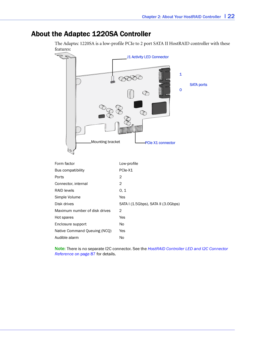 Adaptec 44300, 58300, 48300, 1420SA, 1225SA, 1430SA manual About the Adaptec 1220SA Controller 