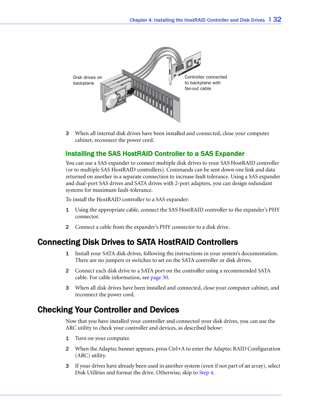 Adaptec 1420SA, 58300, 44300 manual Connecting Disk Drives to Sata HostRAID Controllers, Checking Your Controller and Devices 