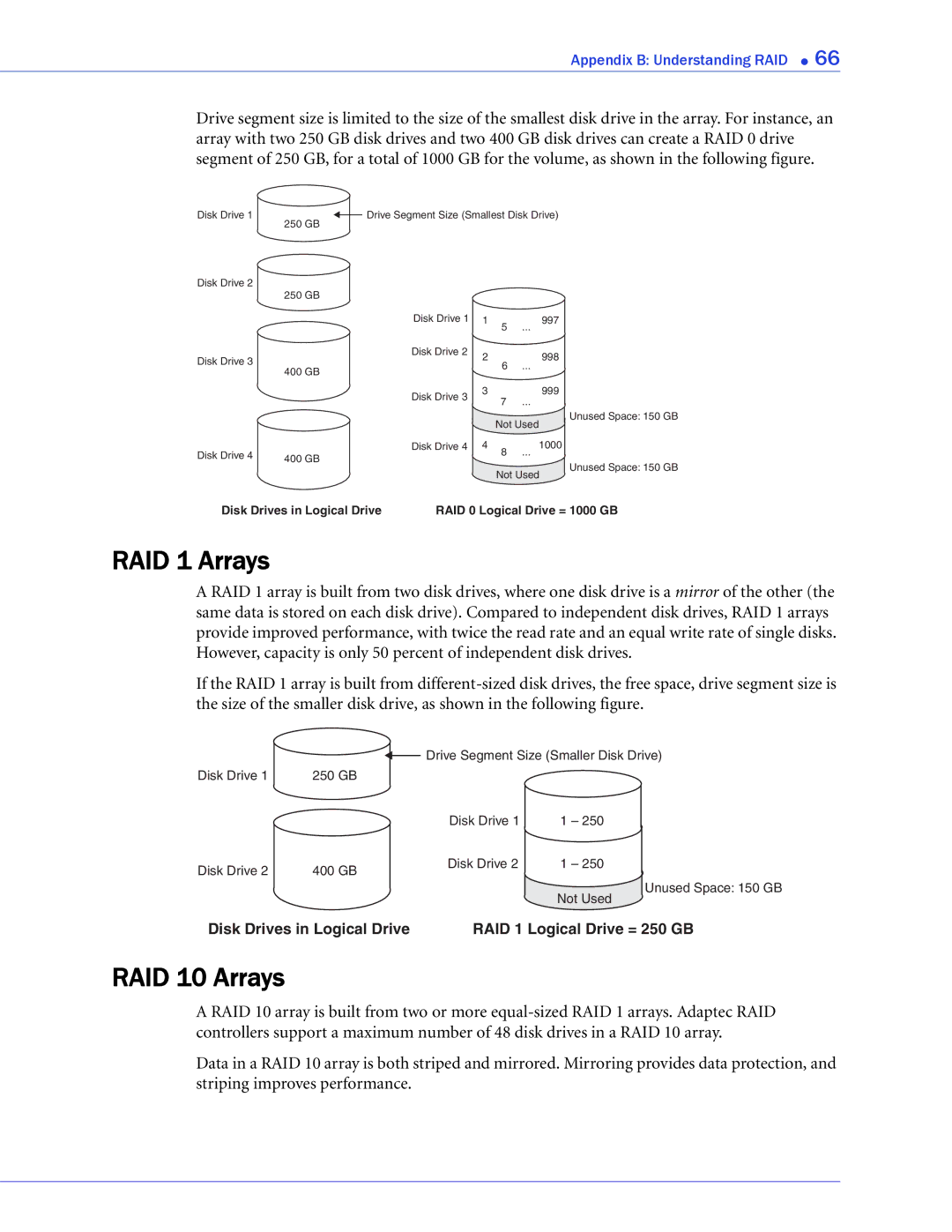 Adaptec 48300, 58300, 44300, 1220SA, 1420SA, 1225SA, 1430SA manual RAID 1 Arrays, RAID 10 Arrays 