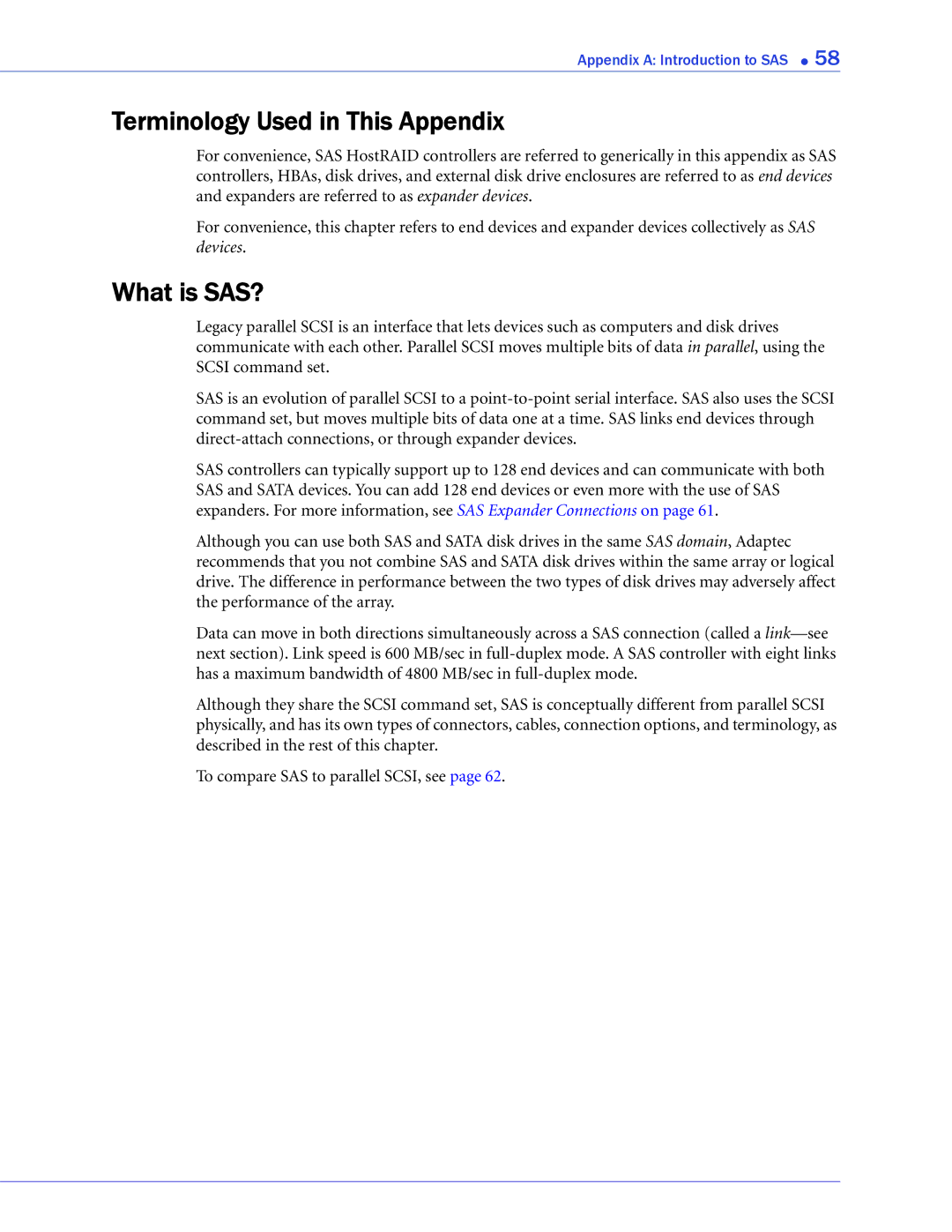 Adaptec 1225SA, 58300, 44300, 48300, 1220SA, 1420SA, 1430SA manual Terminology Used in This Appendix, What is SAS? 