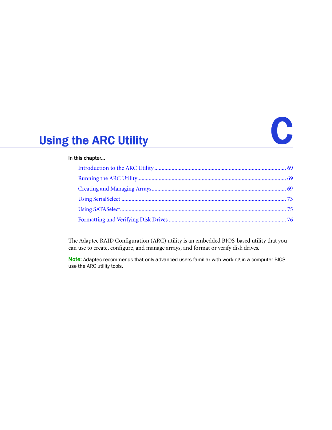 Adaptec 1420SA, 58300, 44300, 48300, 1220SA, 1225SA, 1430SA manual Using the ARC Utility 