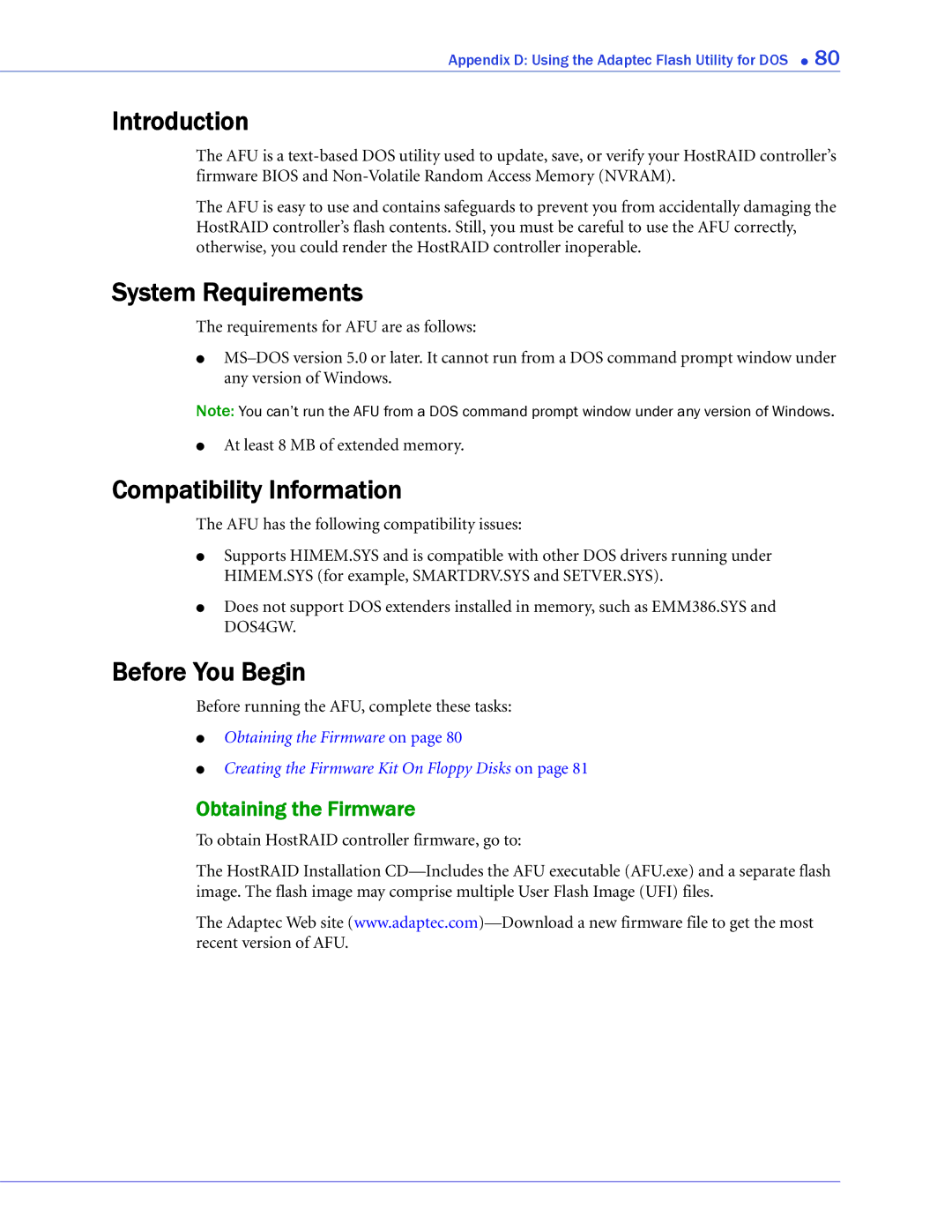 Adaptec 48300, 58300, 44300, 1220SA, 1420SA, 1225SA, 1430SA Introduction, Compatibility Information, Obtaining the Firmware 