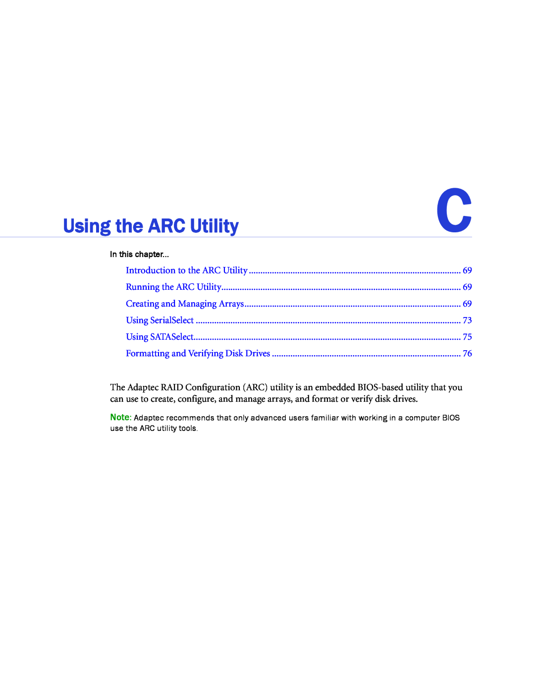 Adaptec 1420SA, 58300 Using the ARC Utility, In this chapter, Introduction to the ARC Utility, Running the ARC Utility 