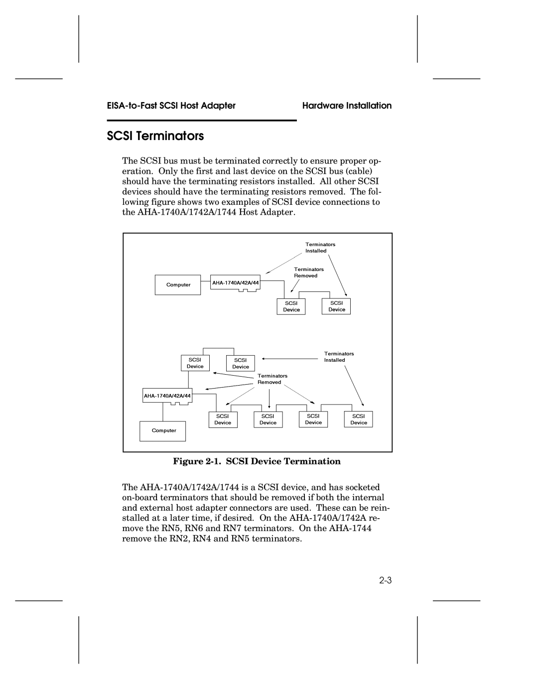 Adaptec 1742A, AHA-1740A, 1744 user manual Scsi Terminators, Scsi Device Termination 