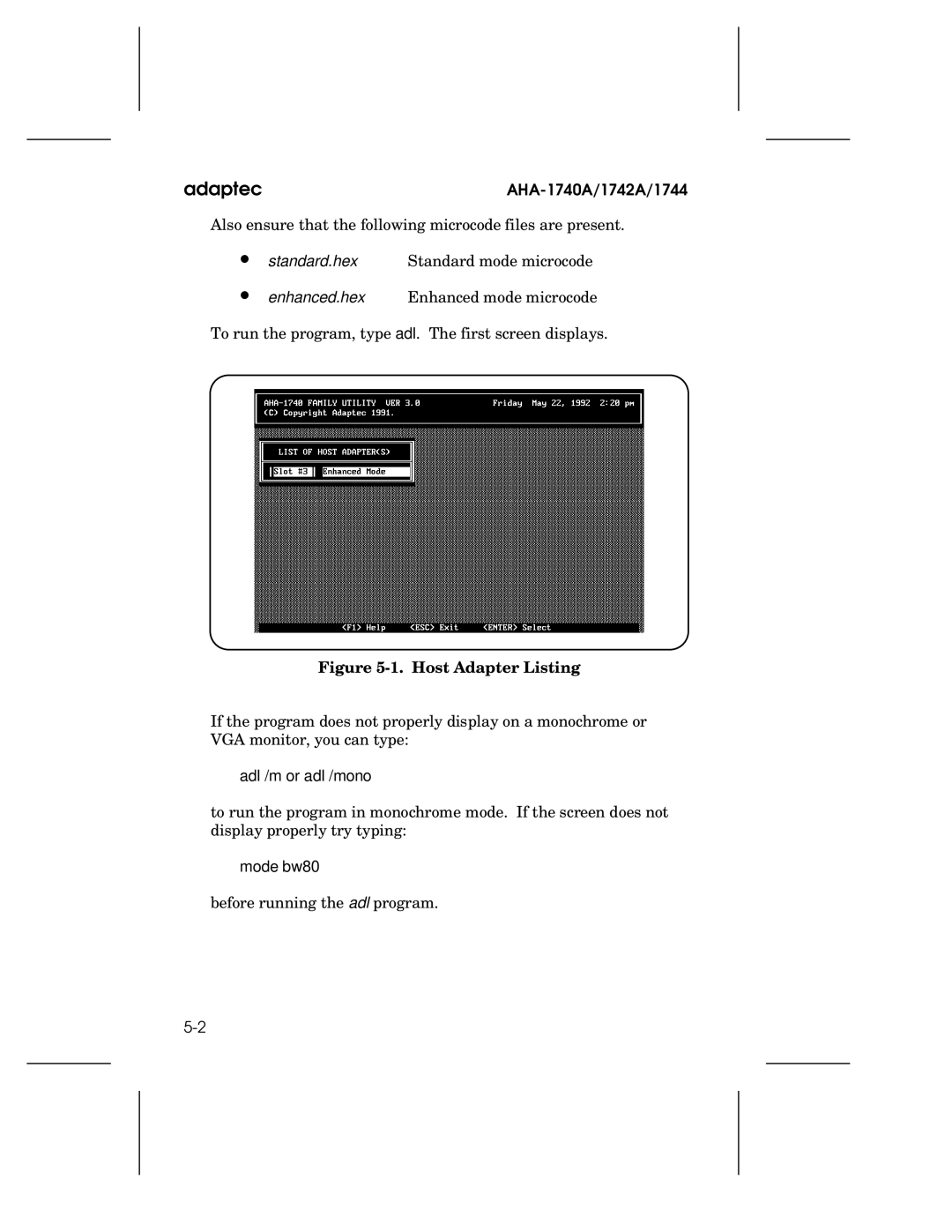 Adaptec 1744, AHA-1740A, 1742A user manual Host Adapter Listing 