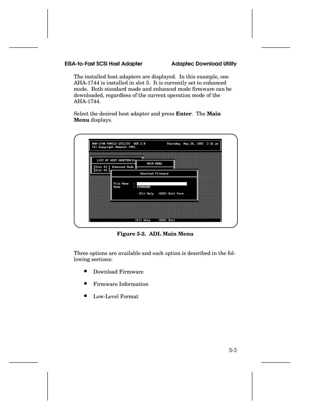 Adaptec AHA-1740A, 1742A, 1744 user manual ADL Main Menu 