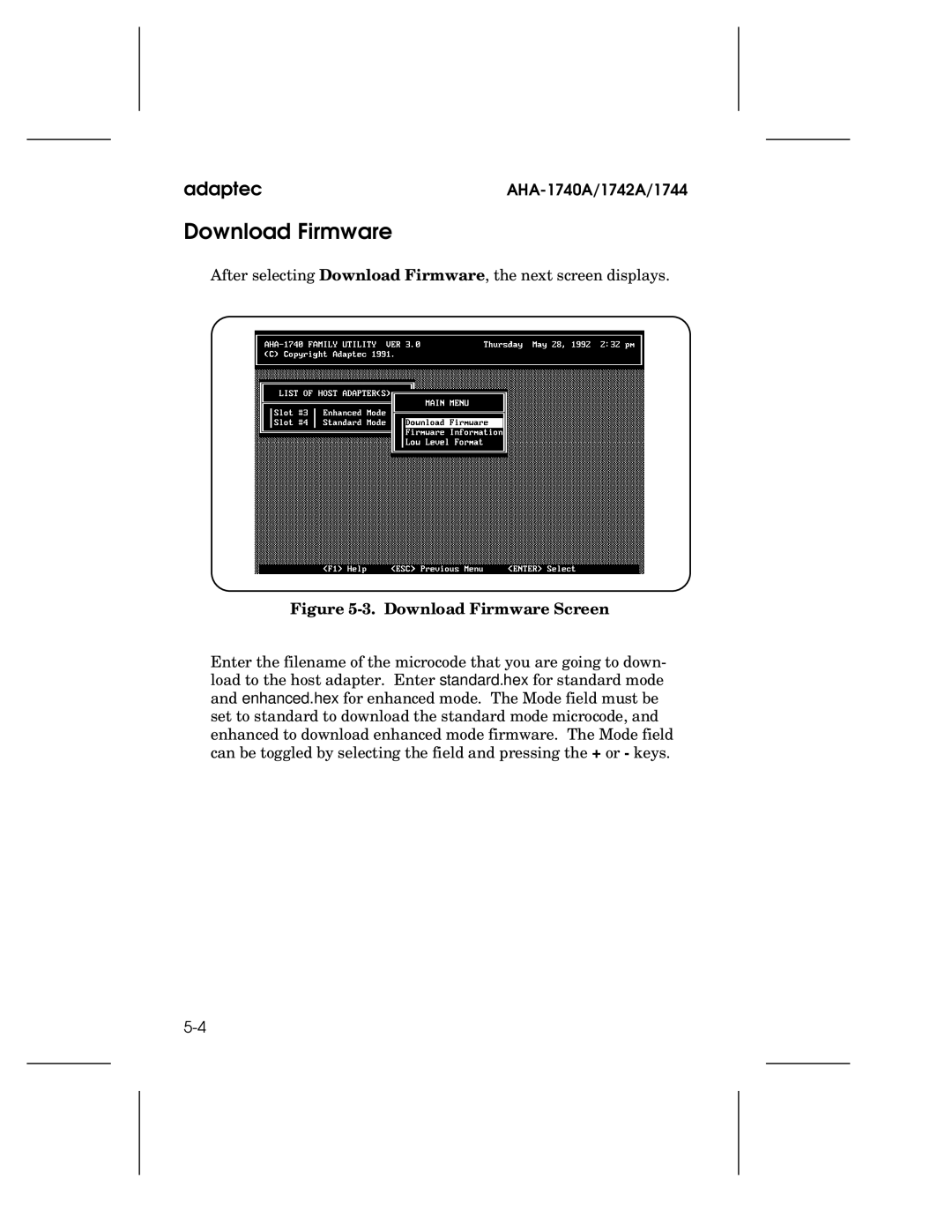 Adaptec 1742A, AHA-1740A, 1744 user manual Download Firmware Screen 