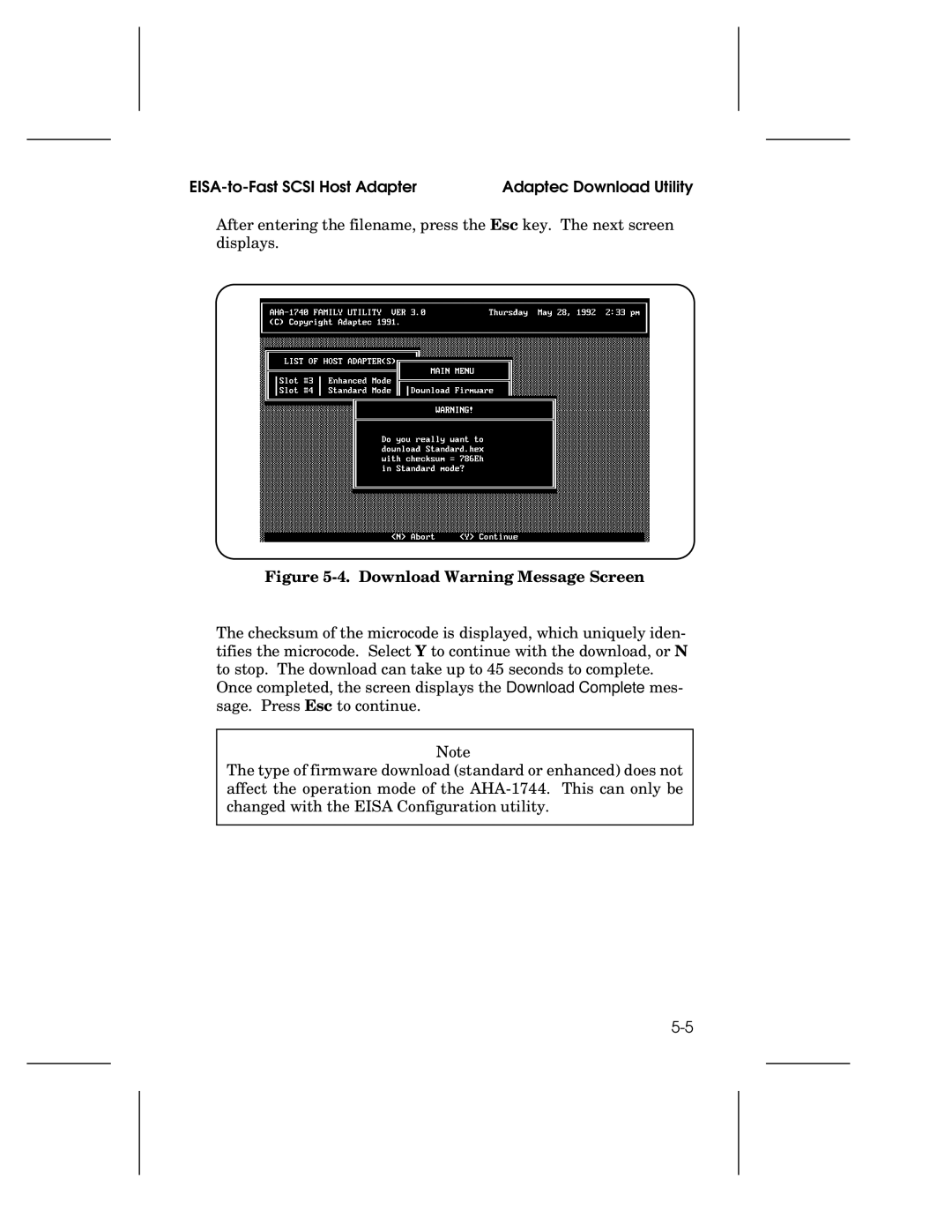 Adaptec 1744, AHA-1740A, 1742A user manual Download Warning Message Screen 