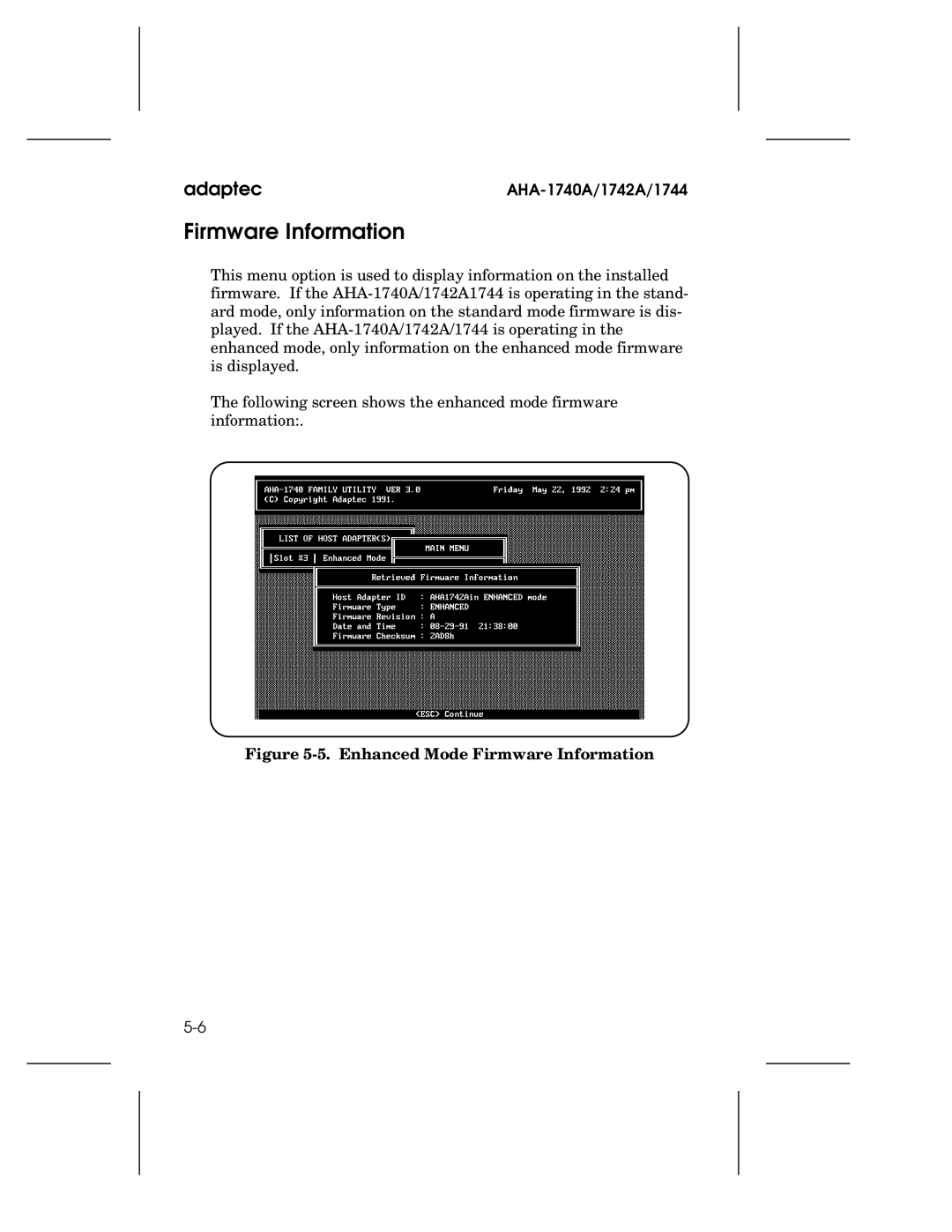 Adaptec AHA-1740A, 1742A, 1744 user manual Enhanced Mode Firmware Information 