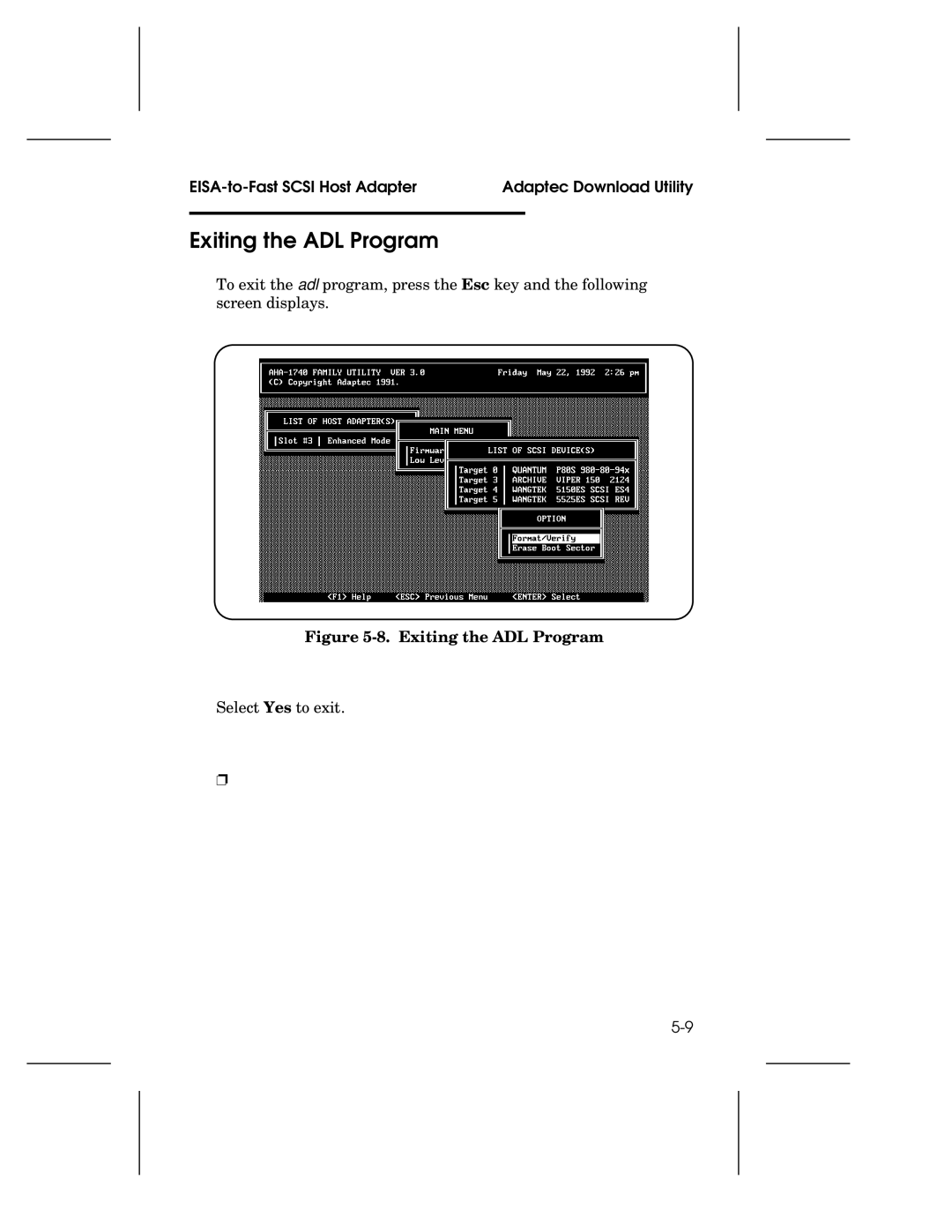 Adaptec AHA-1740A, 1742A, 1744 user manual Exiting the ADL Program 