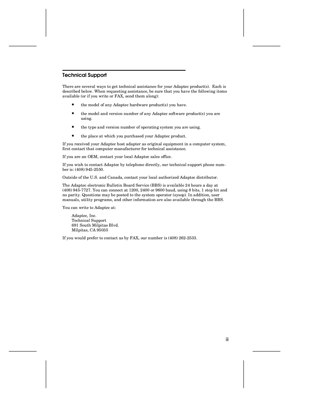 Adaptec 1744, AHA-1740A, 1742A user manual Iii 