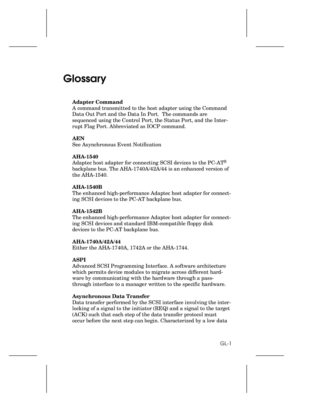 Adaptec AHA-1740A, 1742A, 1744 user manual Glossary 