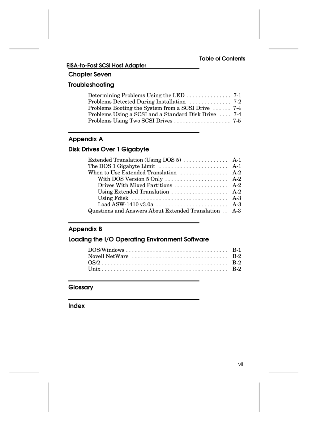 Adaptec AHA-1740A, 1742A, 1744 user manual Glossary Index 