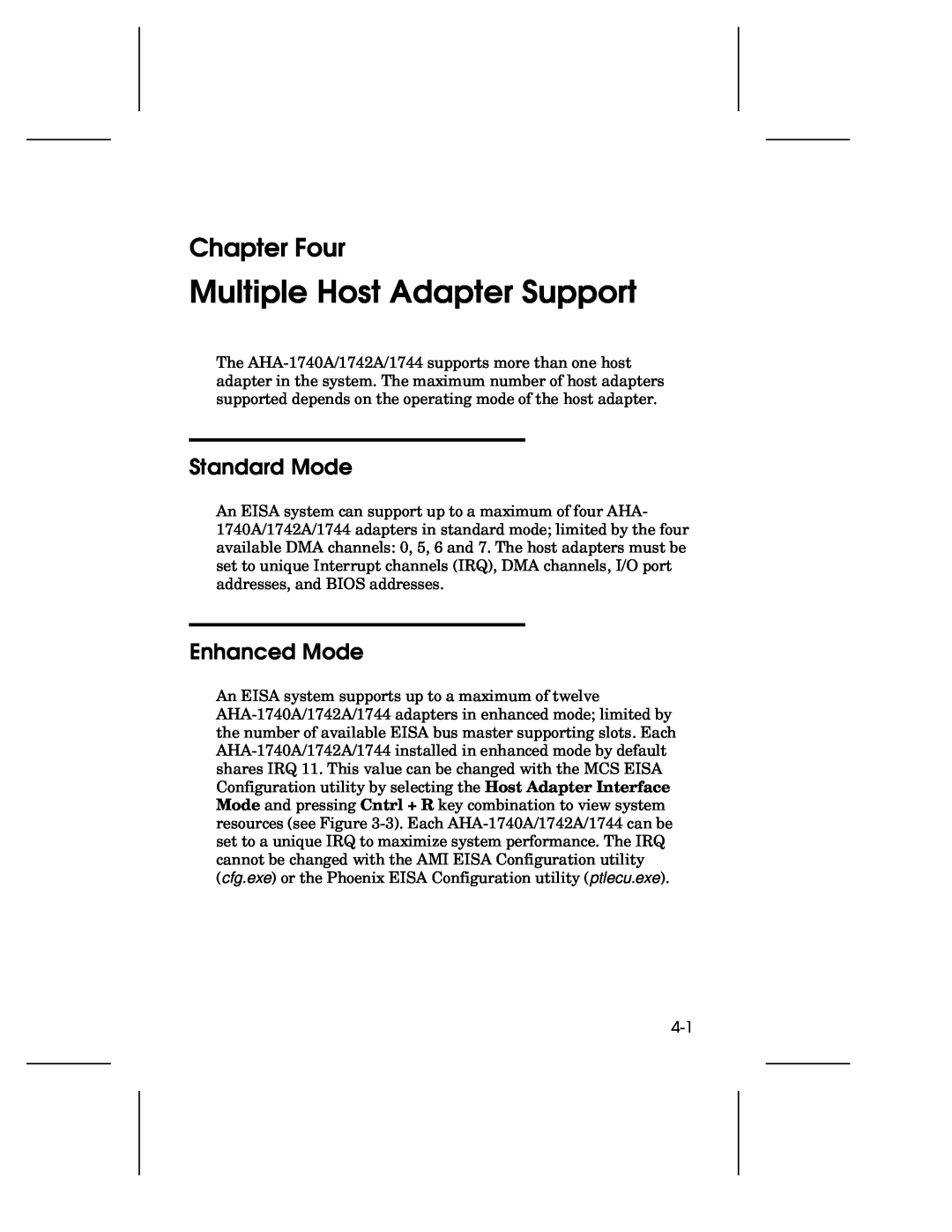Adaptec 1744, AHA-1740A, 1742A user manual Multiple Host Adapter Support, Chapter Four, Standard Mode, Enhanced Mode 