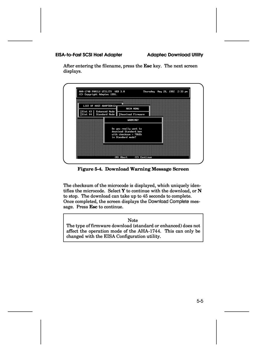 Adaptec 1744, AHA-1740A, 1742A user manual 4. Download Warning Message Screen 
