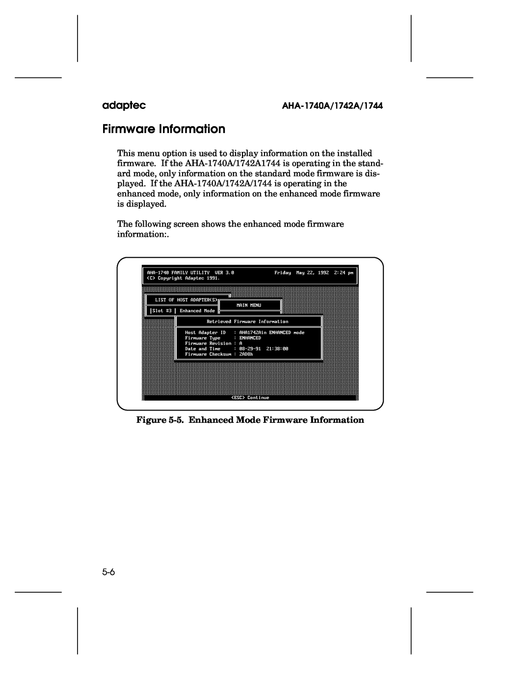 Adaptec AHA-1740A, 1742A, 1744 user manual 5. Enhanced Mode Firmware Information, adaptec 