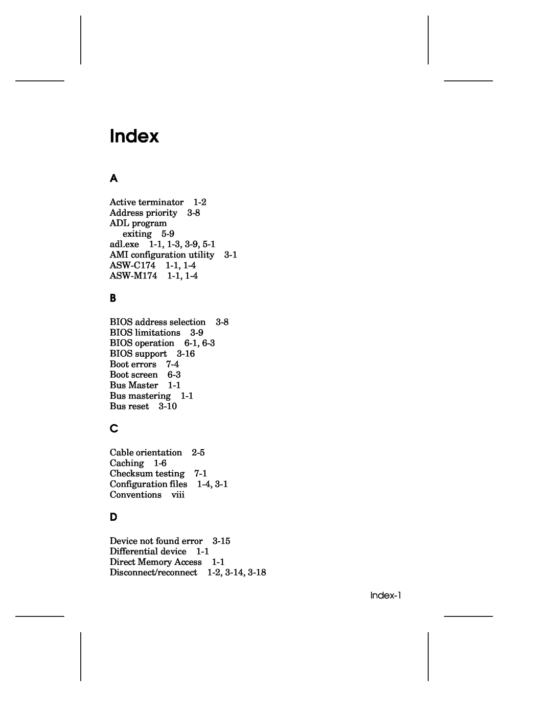 Adaptec 1744, AHA-1740A, 1742A user manual Index 