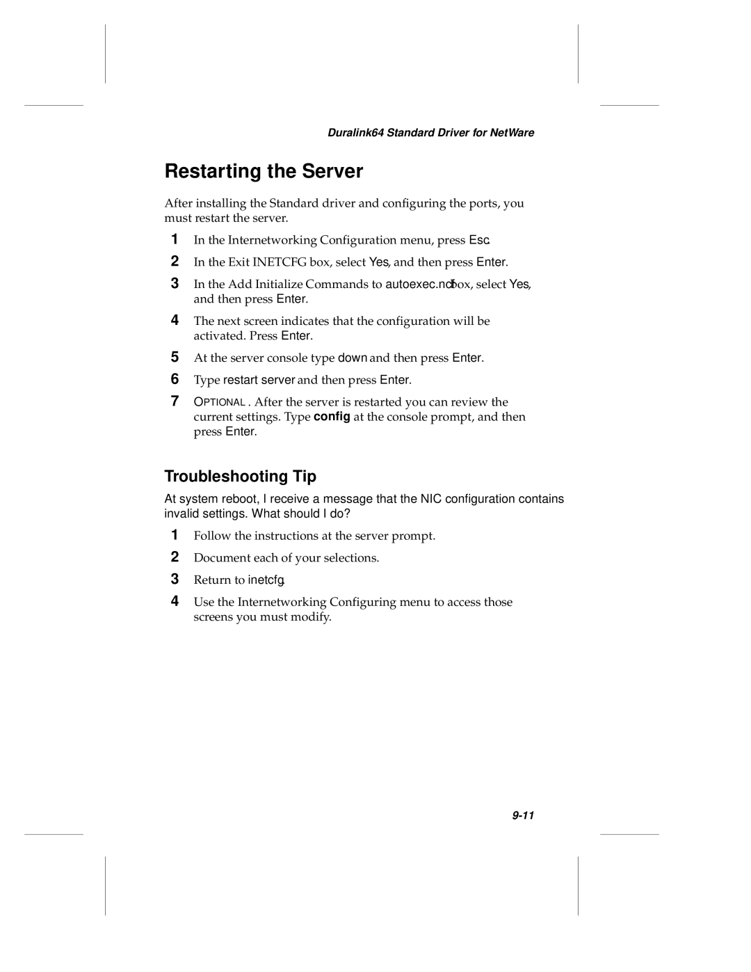 Adaptec ANA-62000, ANA-69000 manual Restarting the Server, Troubleshooting Tip 