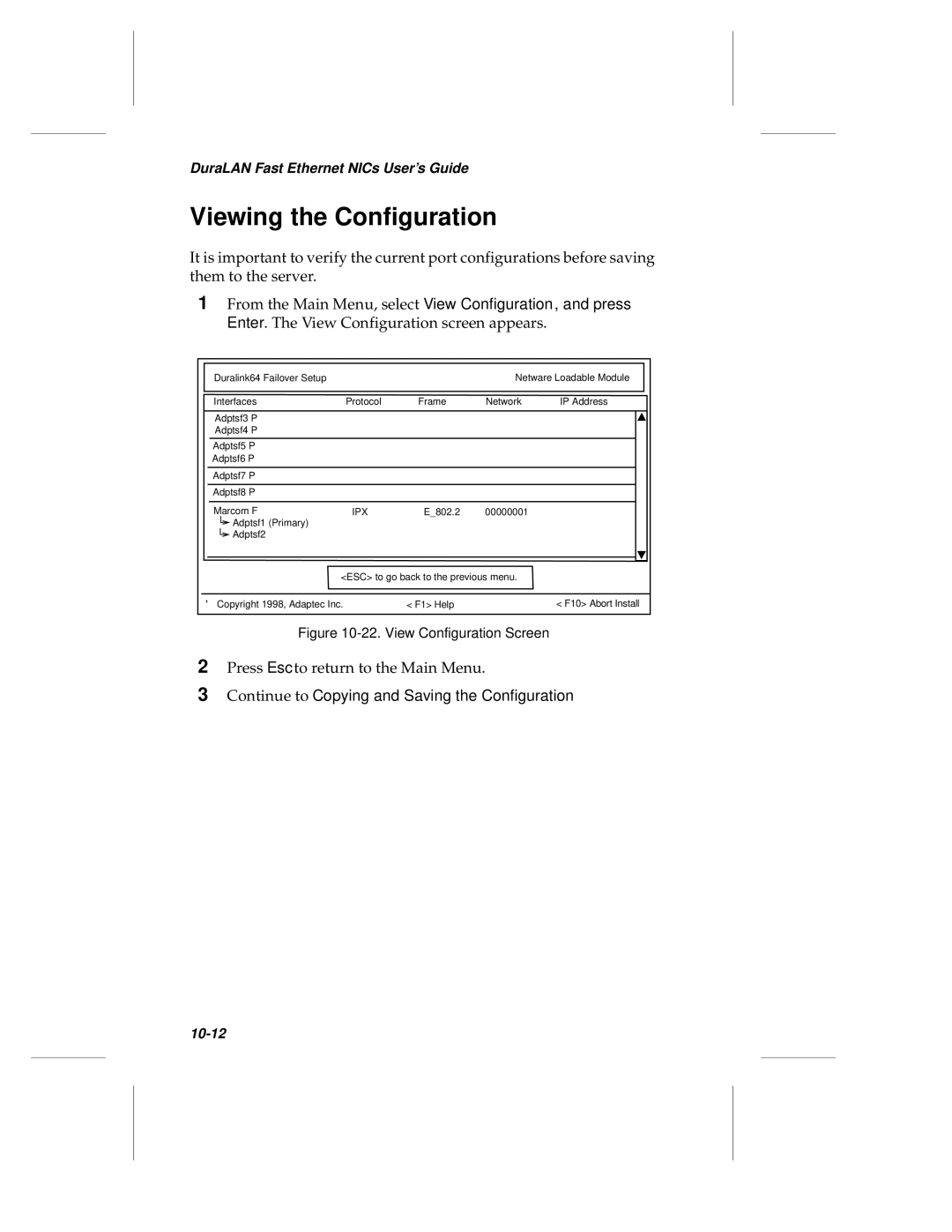 Adaptec ANA-69000, ANA-62000 manual Continue to Copying and Saving the Configuration 