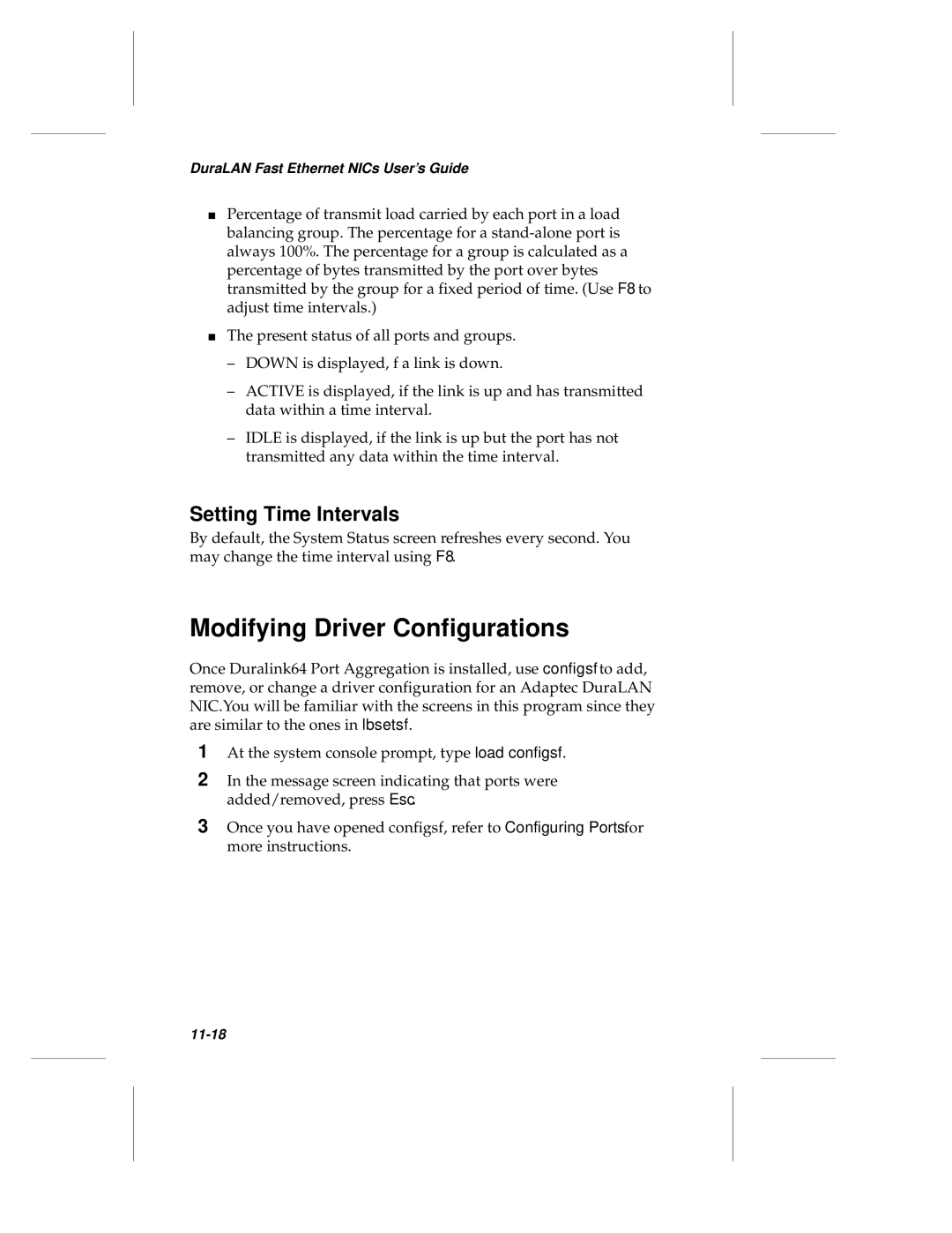 Adaptec ANA-69000, ANA-62000 manual Modifying Driver Configurations, Setting Time Intervals 