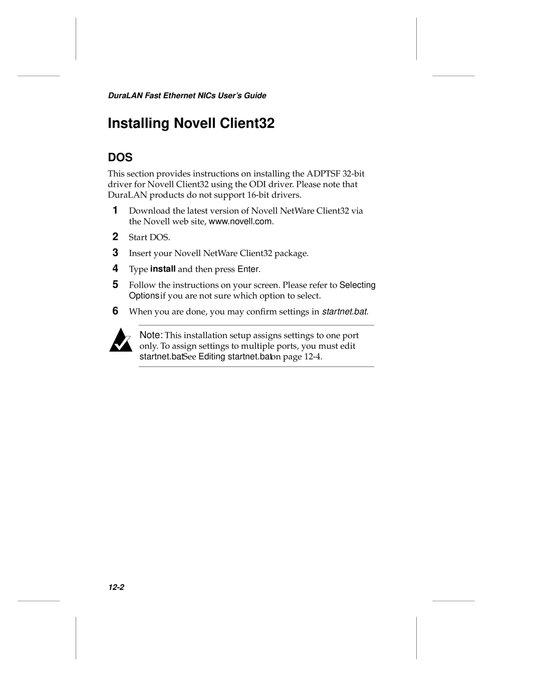 Adaptec ANA-69000, ANA-62000 manual Installing Novell Client32, Dos 