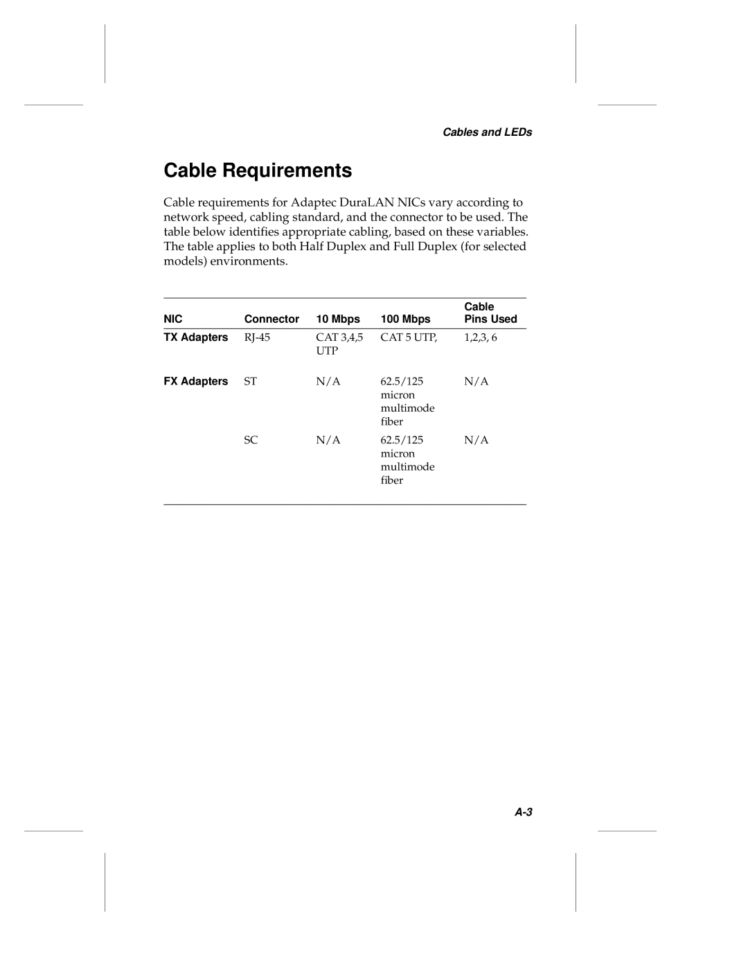 Adaptec ANA-62000, ANA-69000 manual Cable Requirements, Nic 