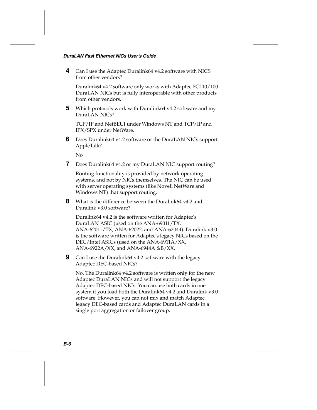 Adaptec ANA-69000, ANA-62000 manual DuraLAN Fast Ethernet NICs User’s Guide 