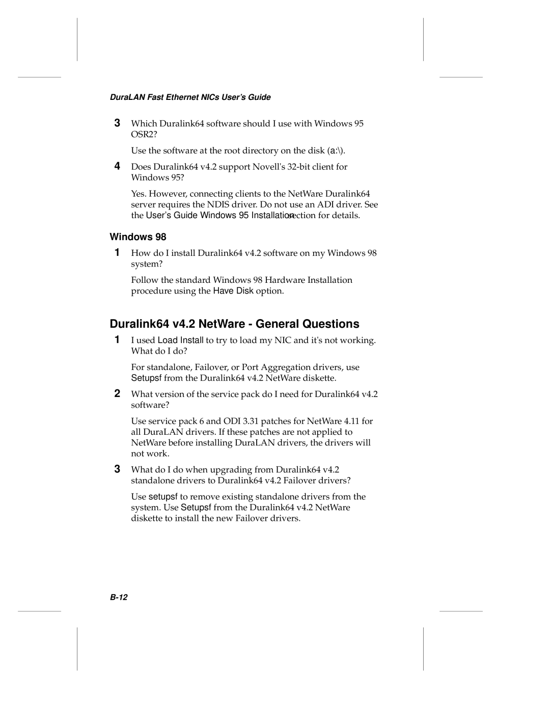 Adaptec ANA-69000, ANA-62000 manual Duralink64 v4.2 NetWare General Questions 