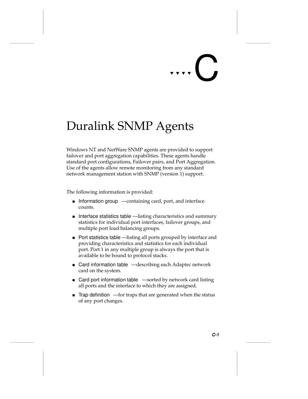 Adaptec ANA-62000, ANA-69000 manual Duralink Snmp Agents 