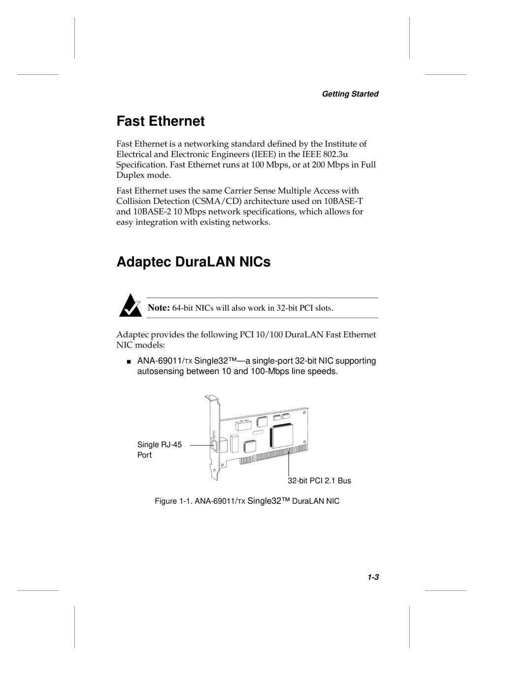 Adaptec ANA-62000, ANA-69000 manual Fast Ethernet, Adaptec DuraLAN NICs 