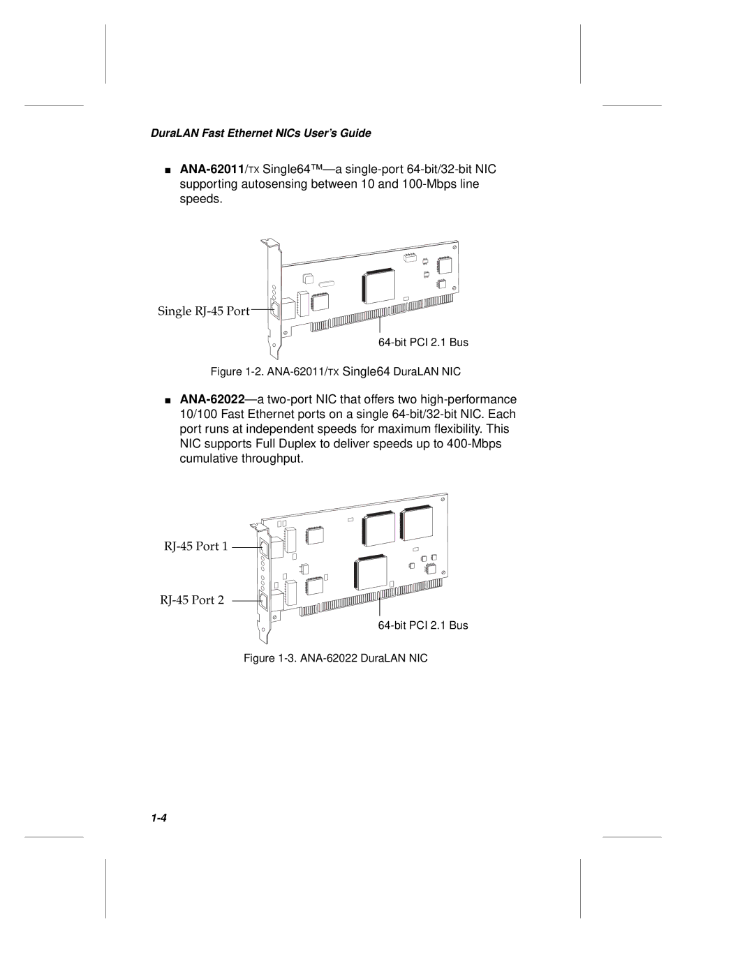 Adaptec ANA-69000, ANA-62000 manual Single RJ-45 Port 