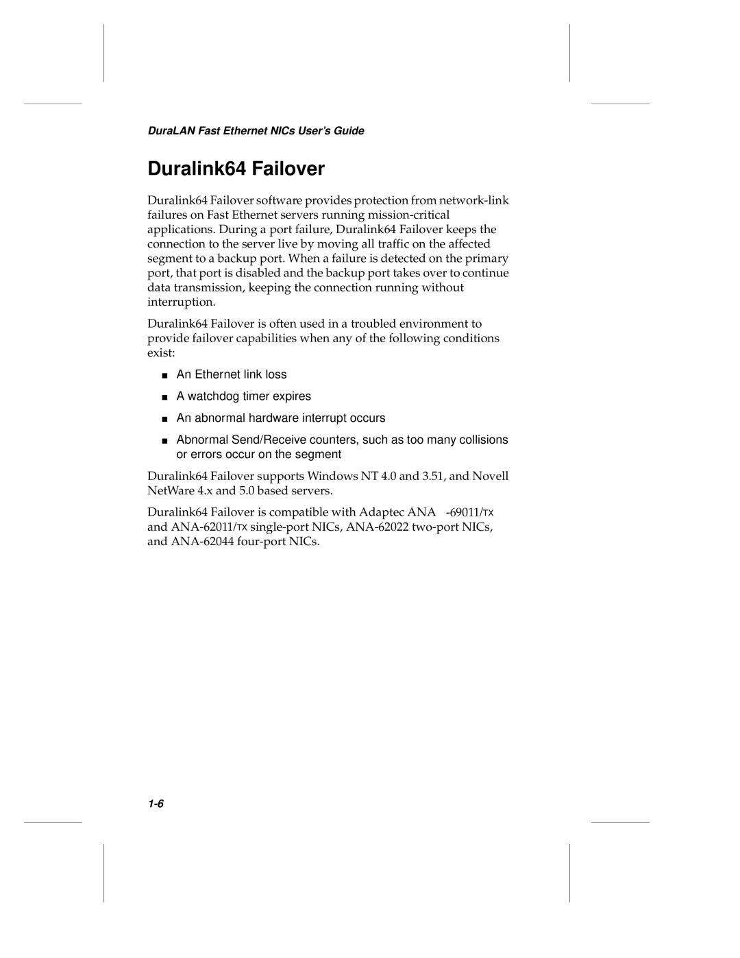 Adaptec ANA-69000, ANA-62000 manual Duralink64 Failover 