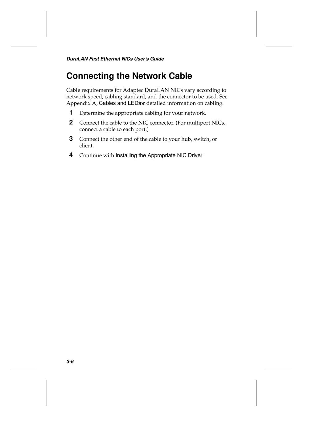 Adaptec ANA-69000, ANA-62000 manual Connecting the Network Cable 