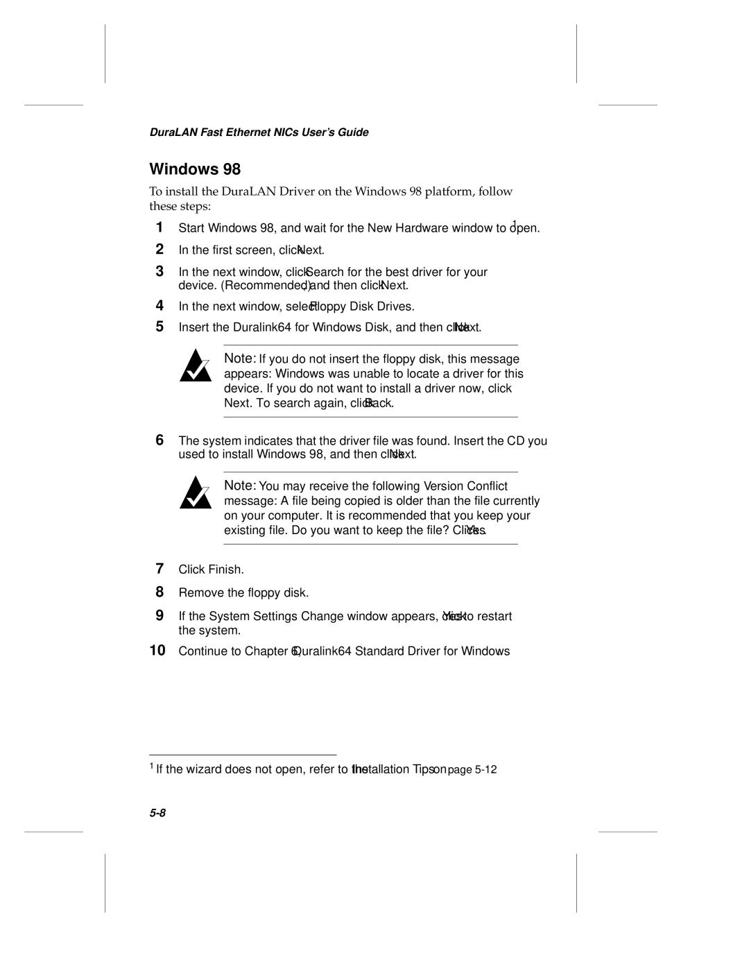 Adaptec ANA-69000, ANA-62000 manual Continue to , Duralink64 Standard Driver for Windows 