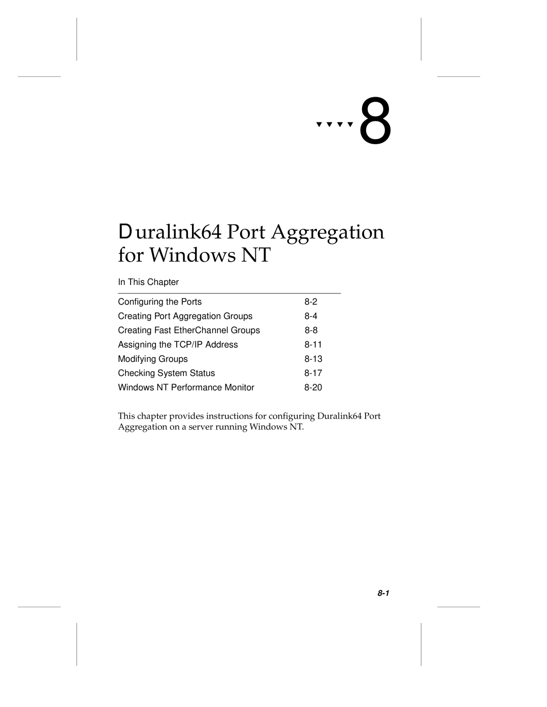 Adaptec ANA-62000, ANA-69000 manual Duralink64 Port Aggregation for Windows NT 