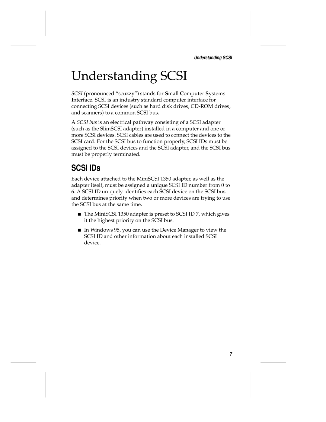 Adaptec APA-1350 manual Understanding Scsi, Scsi IDs 